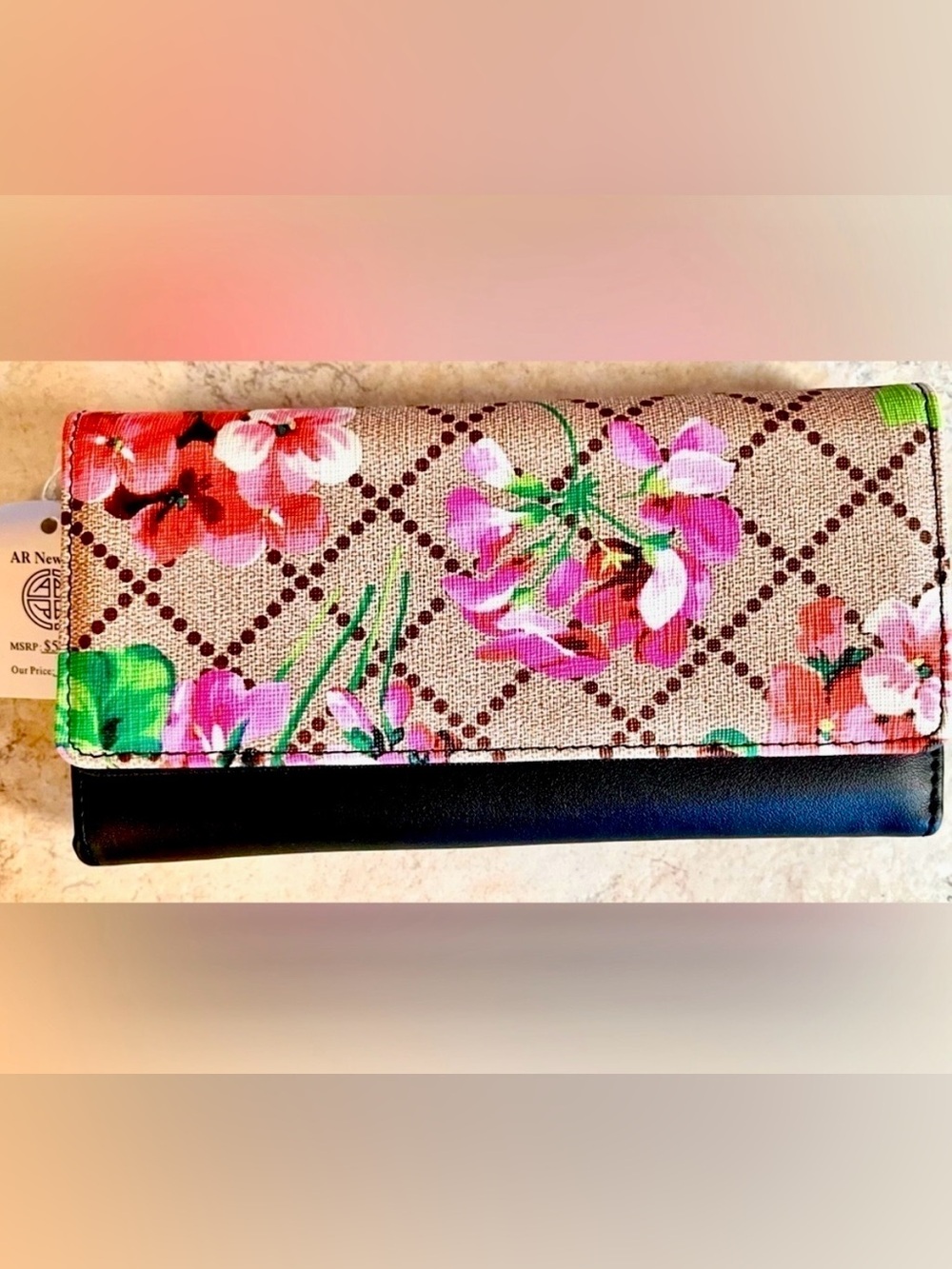 AR New York Floral Blooms Print Snap Clutch Long Wallet NWT Boho Vegan Leather